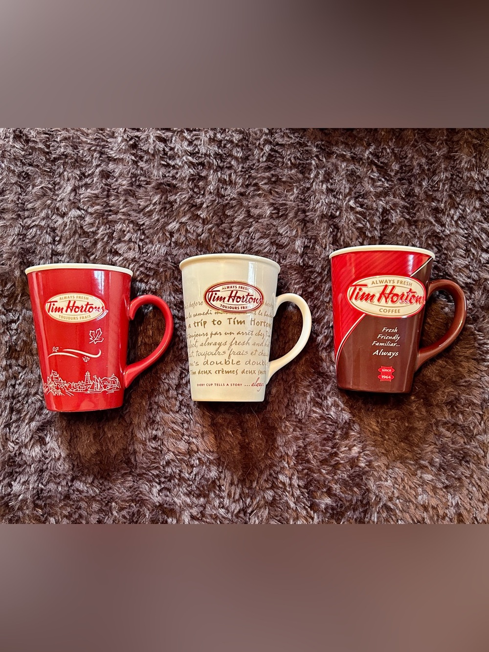 Ceramic Coffee Mug - Red, Cream & Brown Set